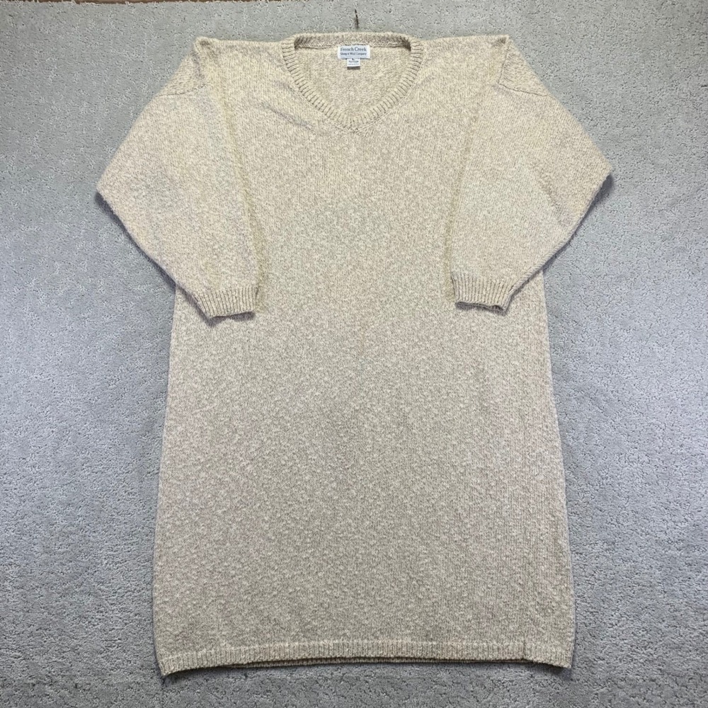 Vintage‎ French Creek Womens Sweater Dress Large Long Sleeve Beige Linen Blend